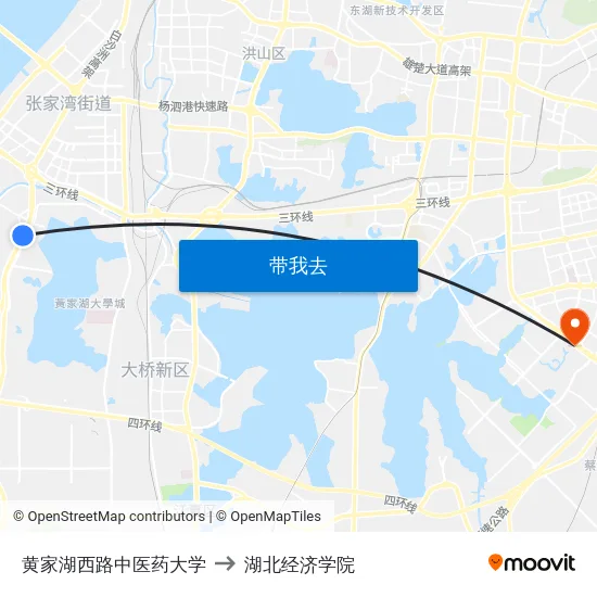 黄家湖西路中医药大学 to 湖北经济学院 map