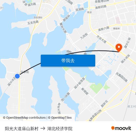 阳光大道庙山新村 to 湖北经济学院 map