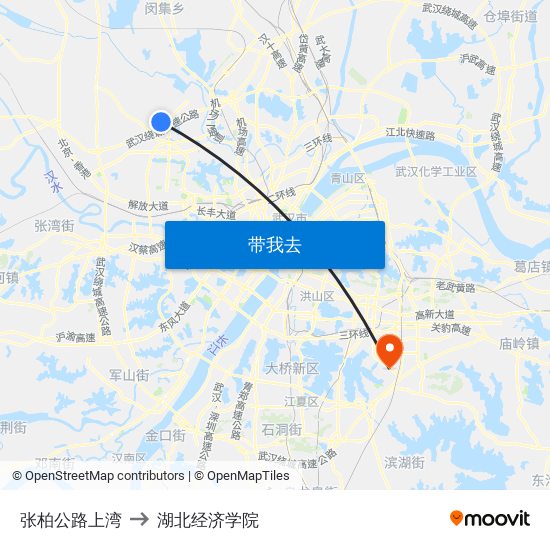 张柏公路上湾 to 湖北经济学院 map