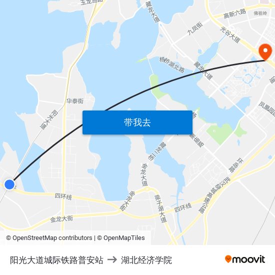 阳光大道城际铁路普安站 to 湖北经济学院 map