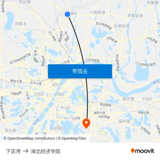 下店湾 to 湖北经济学院 map