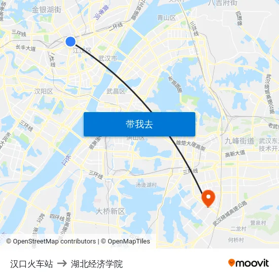 汉口火车站 to 湖北经济学院 map