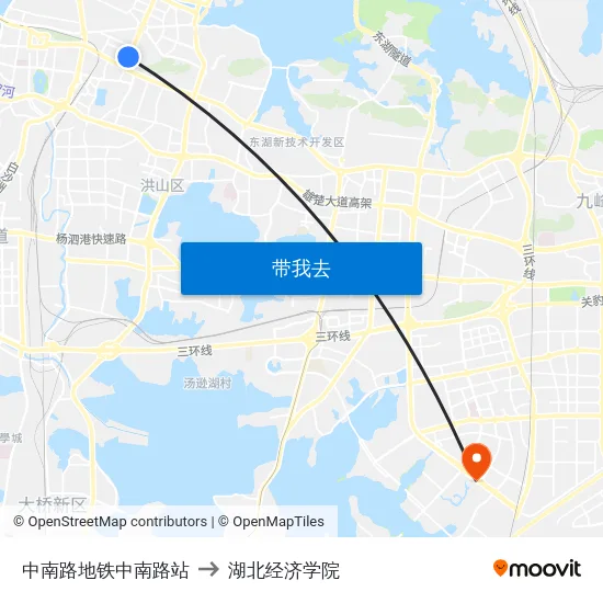 中南路地铁中南路站 to 湖北经济学院 map