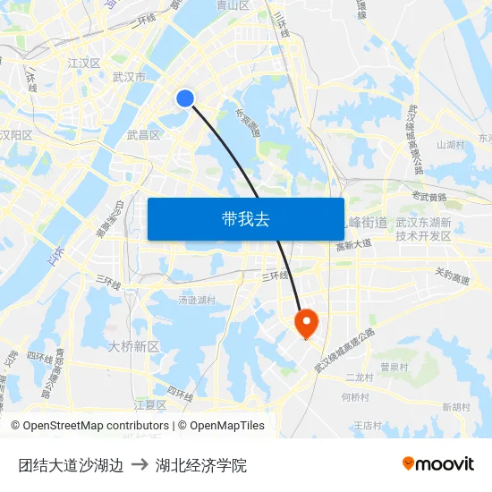 团结大道沙湖边 to 湖北经济学院 map