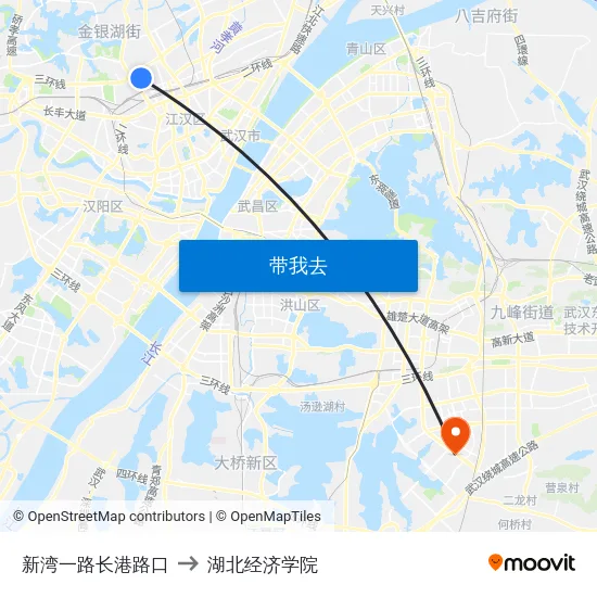 新湾一路长港路口 to 湖北经济学院 map
