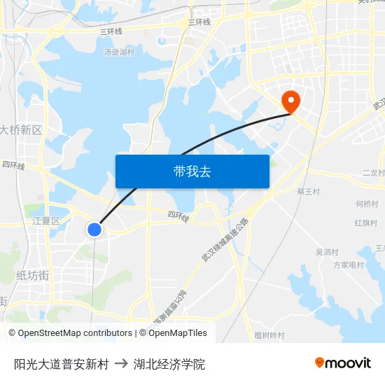 阳光大道普安新村 to 湖北经济学院 map