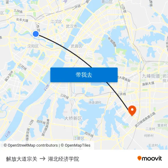 解放大道宗关 to 湖北经济学院 map
