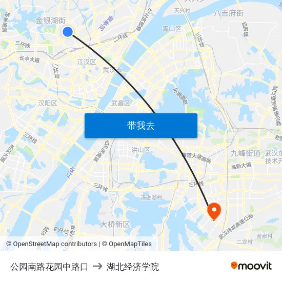 公园南路花园中路口 to 湖北经济学院 map