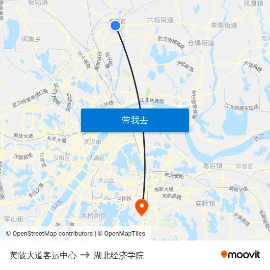 黄陂大道客运中心 to 湖北经济学院 map