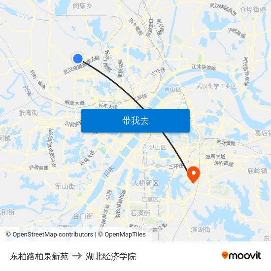 东柏路柏泉新苑 to 湖北经济学院 map