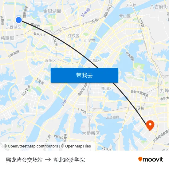 熙龙湾公交场站 to 湖北经济学院 map