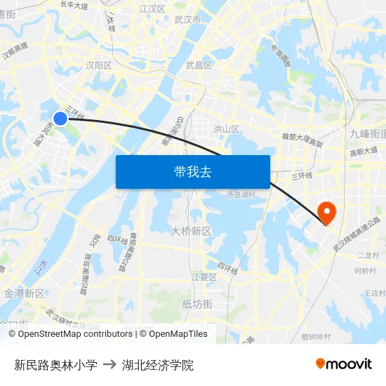 新民路奥林小学 to 湖北经济学院 map