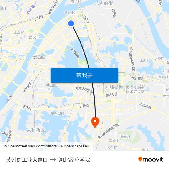 黄州街工业大道口 to 湖北经济学院 map