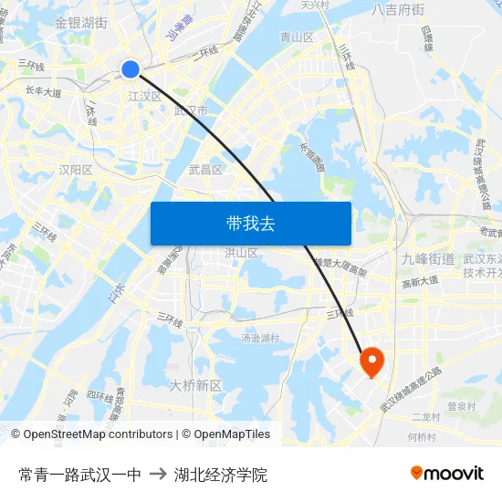 常青一路武汉一中 to 湖北经济学院 map