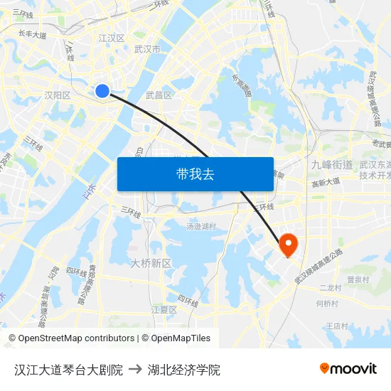 汉江大道琴台大剧院 to 湖北经济学院 map