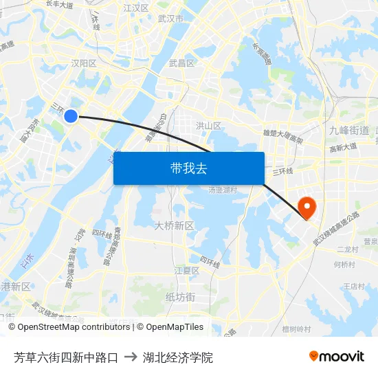 芳草六街四新中路口 to 湖北经济学院 map