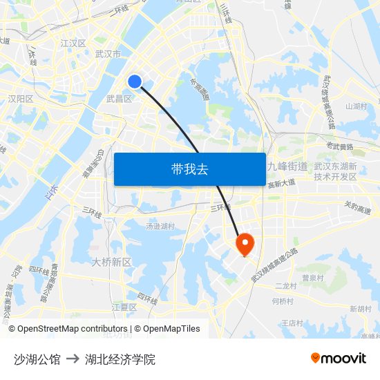 沙湖公馆 to 湖北经济学院 map