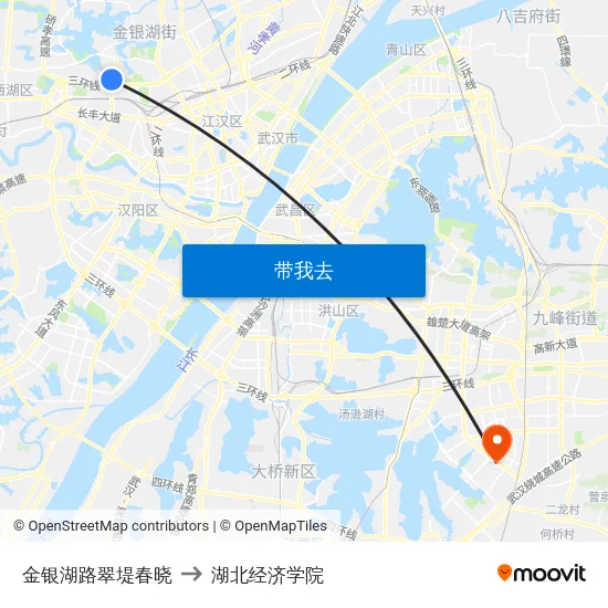 金银湖路翠堤春晓 to 湖北经济学院 map