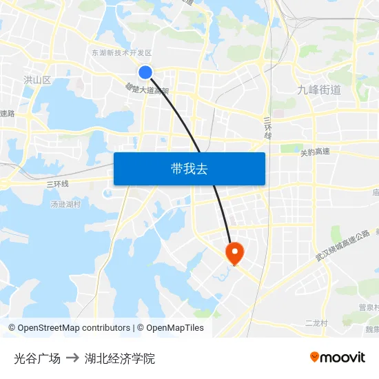 光谷广场 to 湖北经济学院 map