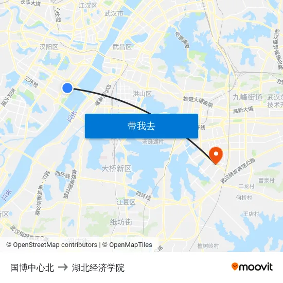 国博中心北 to 湖北经济学院 map