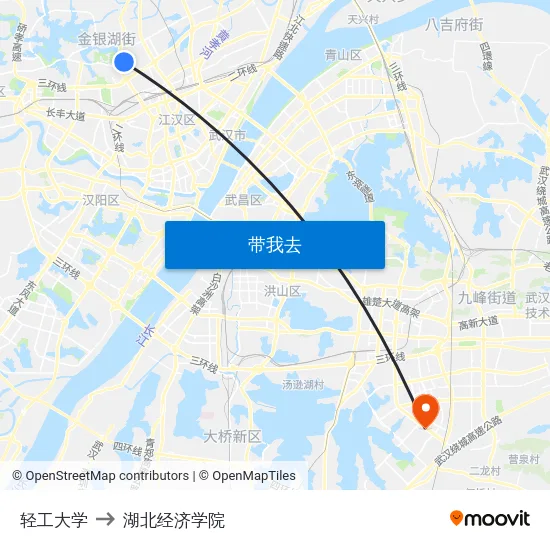 轻工大学 to 湖北经济学院 map