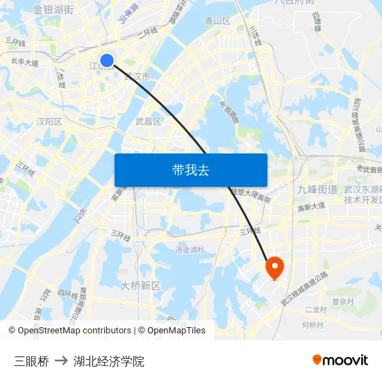 三眼桥 to 湖北经济学院 map