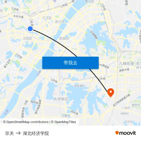 宗关 to 湖北经济学院 map