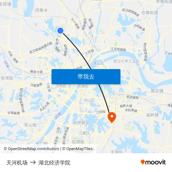 天河机场 to 湖北经济学院 map