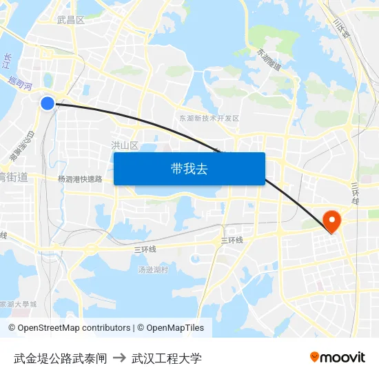 武金堤公路武泰闸 to 武汉工程大学 map