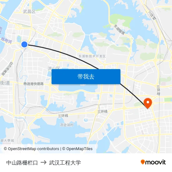 中山路栅栏口 to 武汉工程大学 map