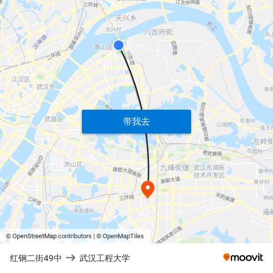 红钢二街49中 to 武汉工程大学 map