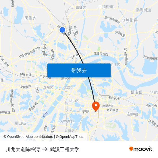 川龙大道陈榨湾 to 武汉工程大学 map