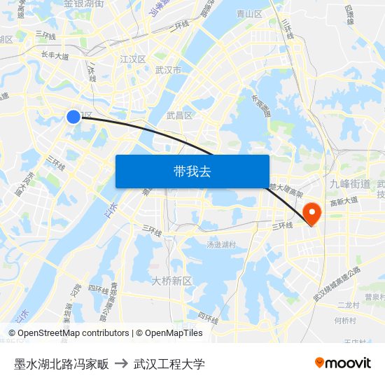 墨水湖北路冯家畈 to 武汉工程大学 map