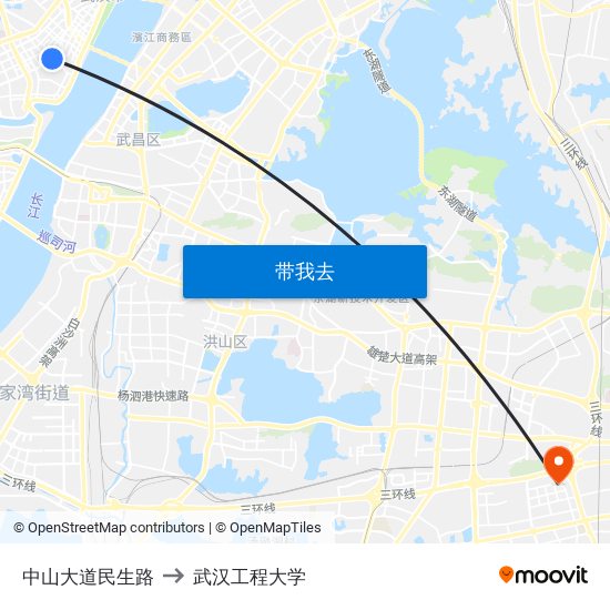 中山大道民生路 to 武汉工程大学 map