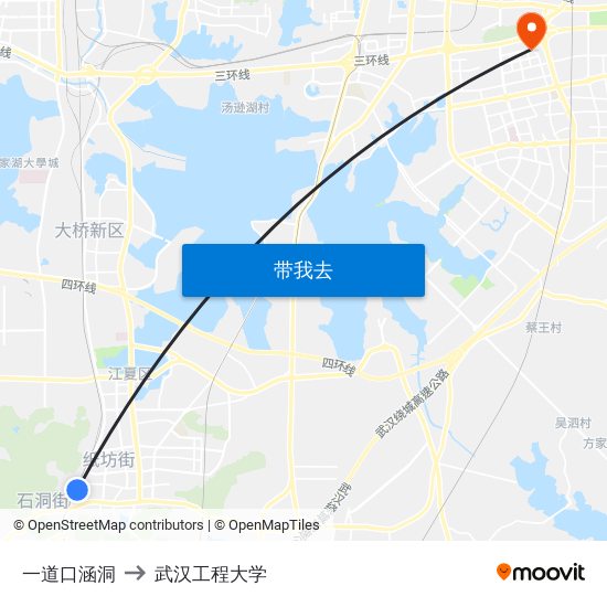 一道口涵洞 to 武汉工程大学 map