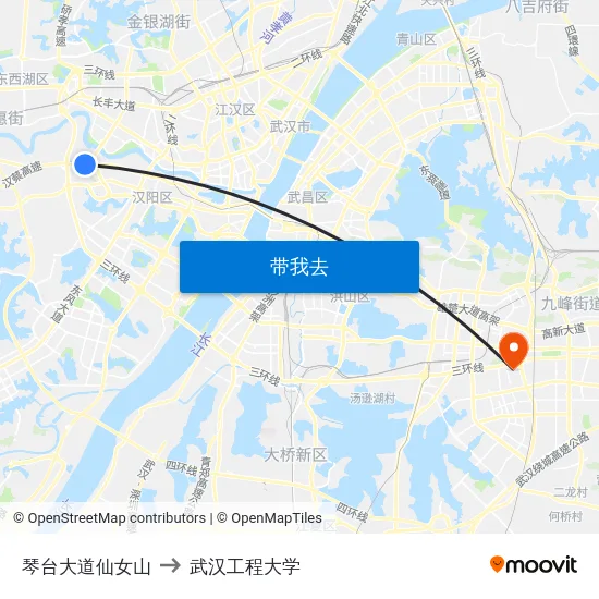琴台大道仙女山 to 武汉工程大学 map