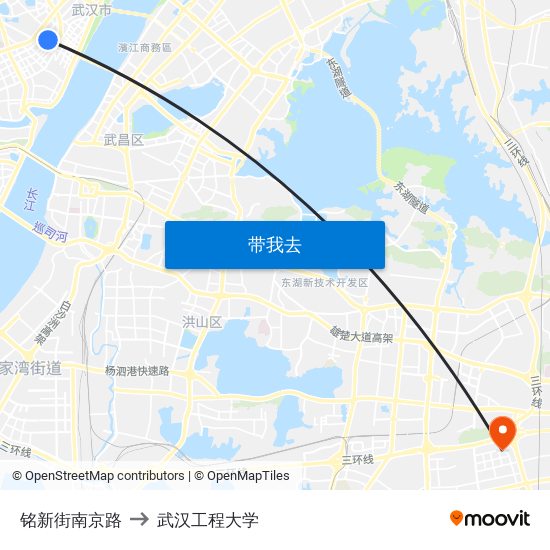 铭新街南京路 to 武汉工程大学 map