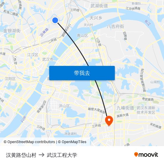 汉黄路岱山村 to 武汉工程大学 map