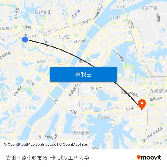 古田一路生鲜市场 to 武汉工程大学 map