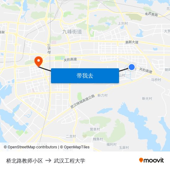 桥北路教师小区 to 武汉工程大学 map