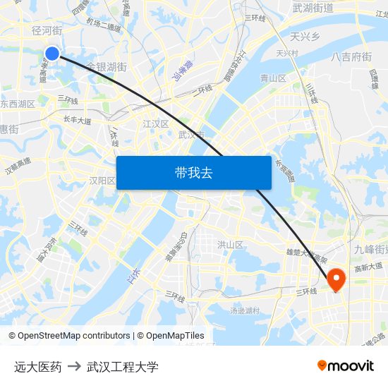 远大医药 to 武汉工程大学 map