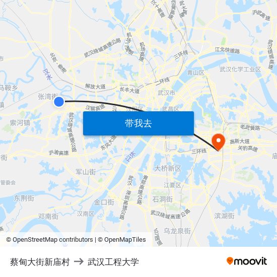 蔡甸大街新庙村 to 武汉工程大学 map