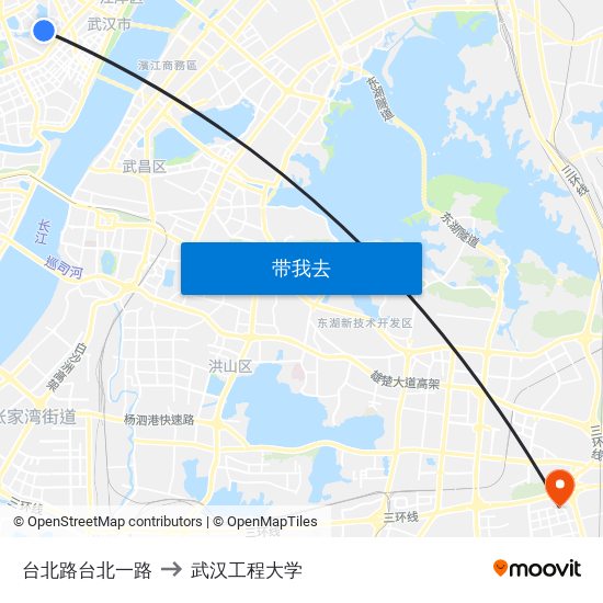 台北路台北一路 to 武汉工程大学 map