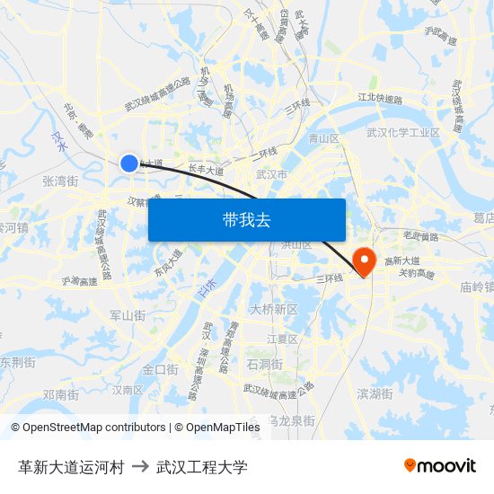革新大道运河村 to 武汉工程大学 map