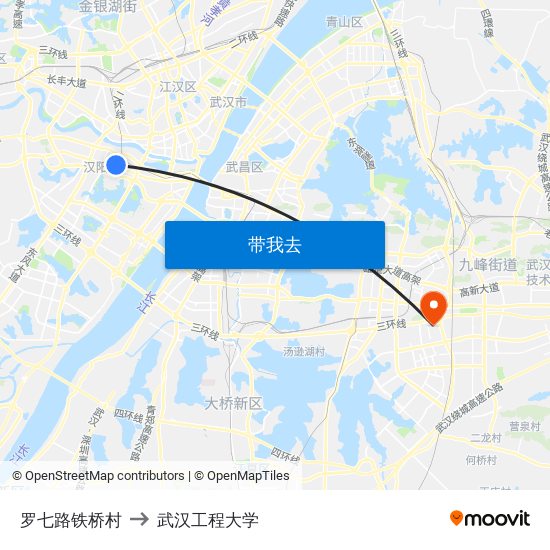 罗七路铁桥村 to 武汉工程大学 map
