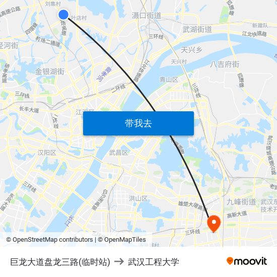 巨龙大道盘龙三路(临时站) to 武汉工程大学 map