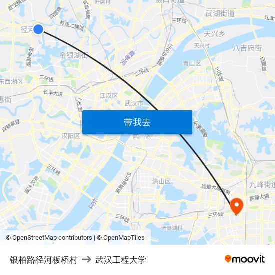 银柏路径河板桥村 to 武汉工程大学 map