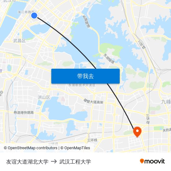 友谊大道湖北大学 to 武汉工程大学 map