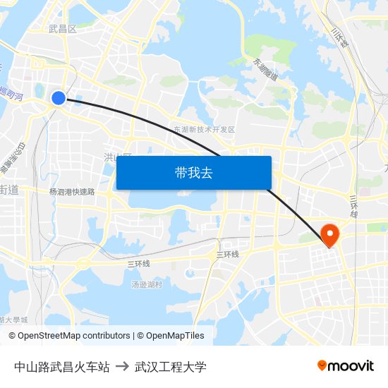 中山路武昌火车站 to 武汉工程大学 map