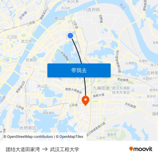 团结大道田家湾 to 武汉工程大学 map